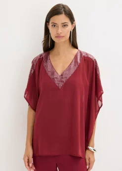 bonprix bonprix Camisas Y Blusas|Ropa Elegante>Blusa oversize con inserción de lentejuelas Rojo rubí