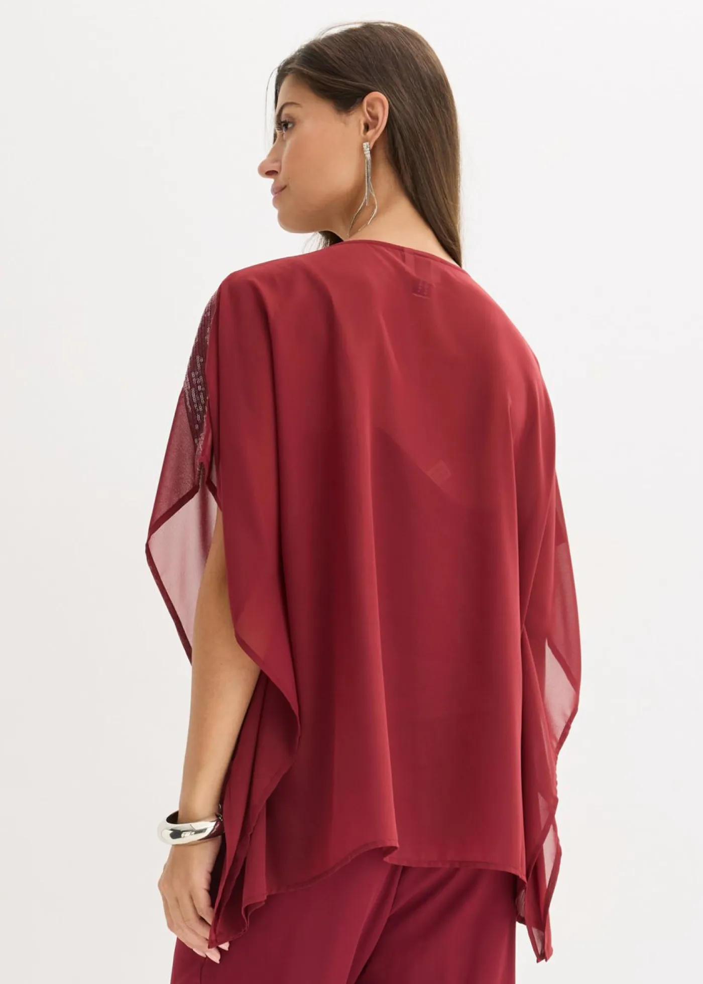bonprix bonprix Camisas Y Blusas|Ropa Elegante>Blusa oversize con inserción de lentejuelas Rojo rubí
