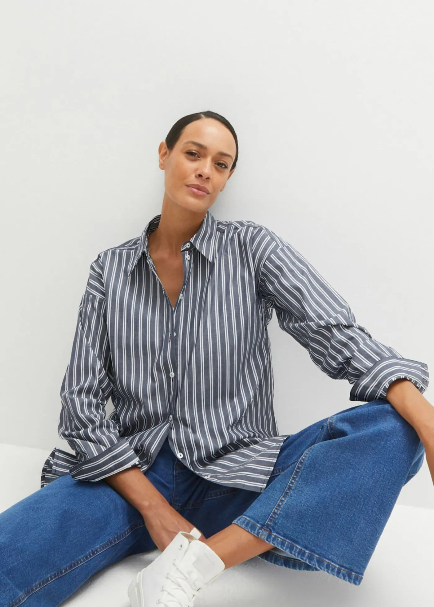 bonprix bonprix Camisas Y Blusas>Blusa oversize de algodón puro azul marino con rayas