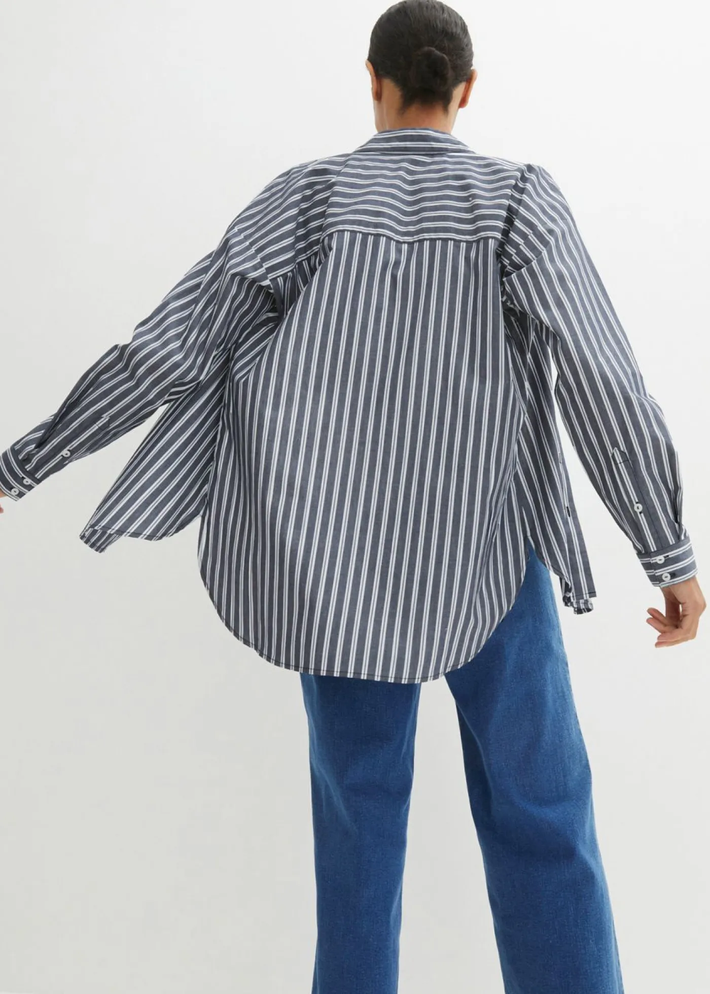 bonprix bonprix Camisas Y Blusas>Blusa oversize de algodón puro azul marino con rayas