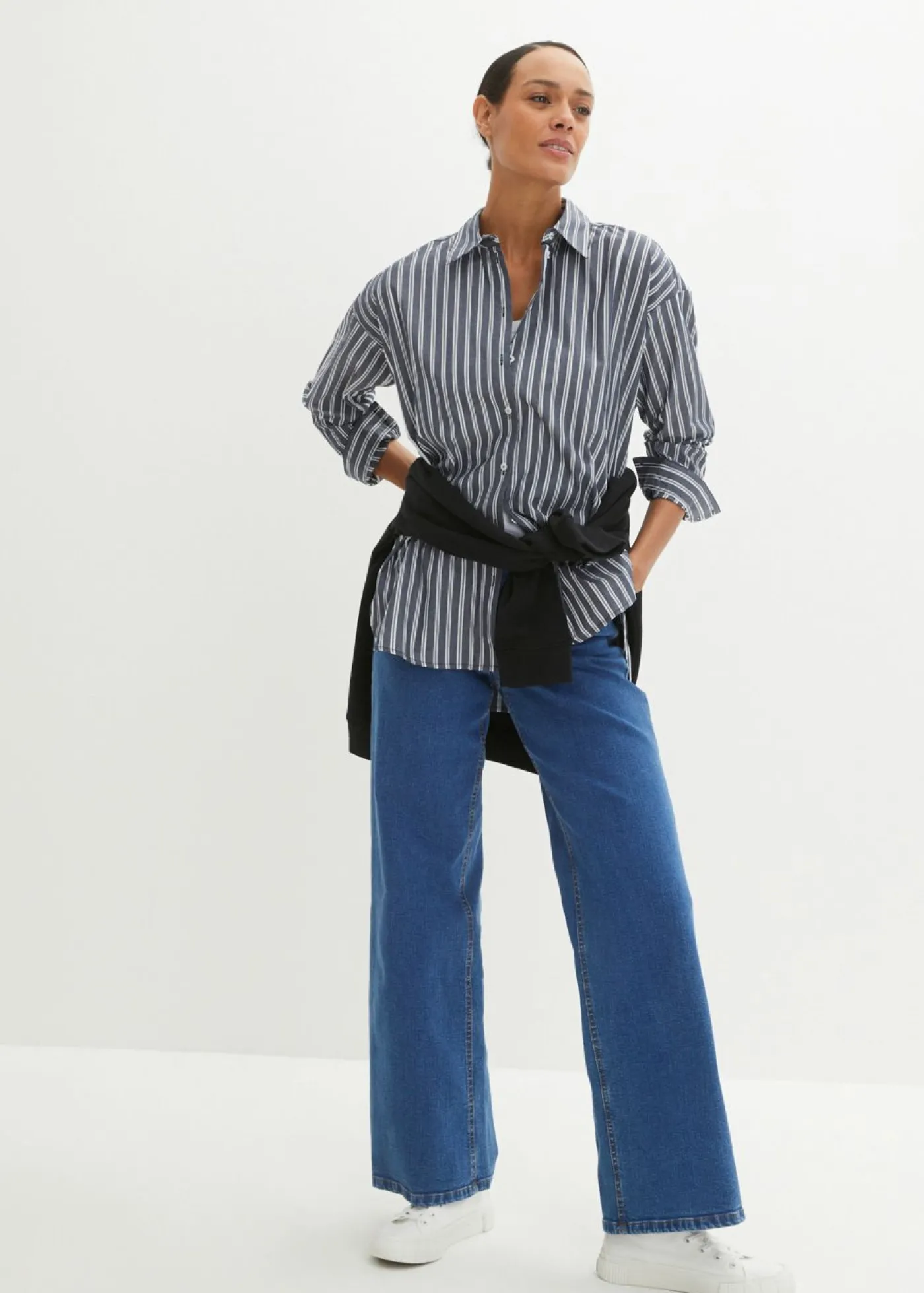 bonprix bonprix Camisas Y Blusas>Blusa oversize de algodón puro azul marino con rayas