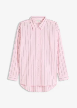 bonprix bonprix Camisas Y Blusas>Blusa oversize de algodón puro Rosa cristal de rayas