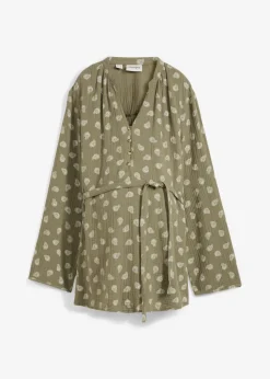 bonprix bonprix Premamá>Blusa premamá/de lactancia de muselina de algodón puro Verde oliva-blanco lana