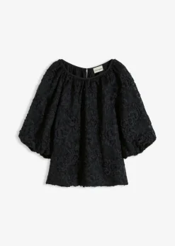 bonprix bonprix Camisas Y Blusas>Blusa sin cierre con estampado floral texturizado Negro