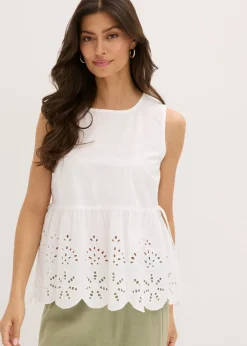 Mujer bonprix bonprix Blusa sin mangas con abertura y bordado calado