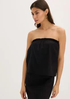 bonprix bonprix Camisas Y Blusas|Camisetas>Blusa sin mangas con contenido de lino Negro