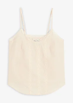 bonprix bonprix Camisas Y Blusas|Camisetas>Blusa sin mangas de algodón puro con bordado calado Crudo