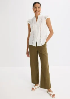 Mujer bonprix bonprix Blusa sin mangas de algodón puro con bordado calado