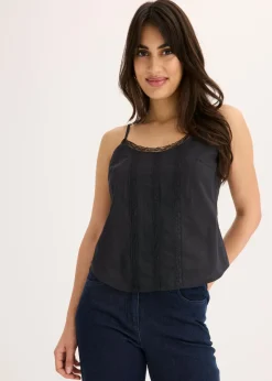 Mujer bonprix bonprix Blusa sin mangas de algodón puro con bordado calado