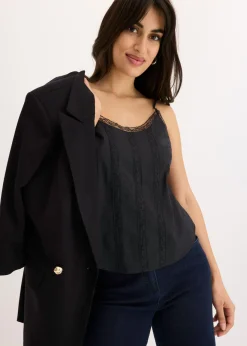 Mujer bonprix bonprix Blusa sin mangas de algodón puro con bordado calado