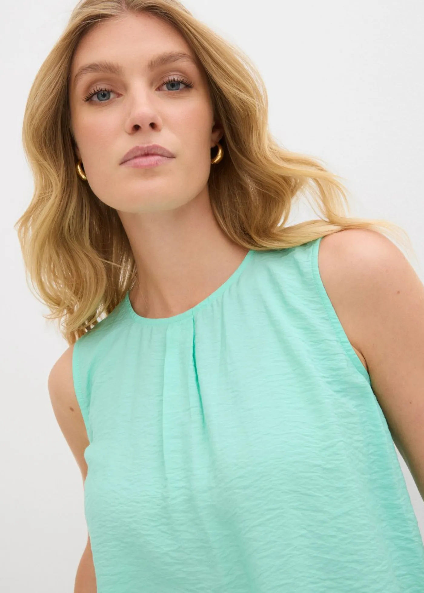 bonprix bonprix Camisas Y Blusas|Camisetas>Blusa sin mangas de mezcla de viscosa fluida Azul mentol