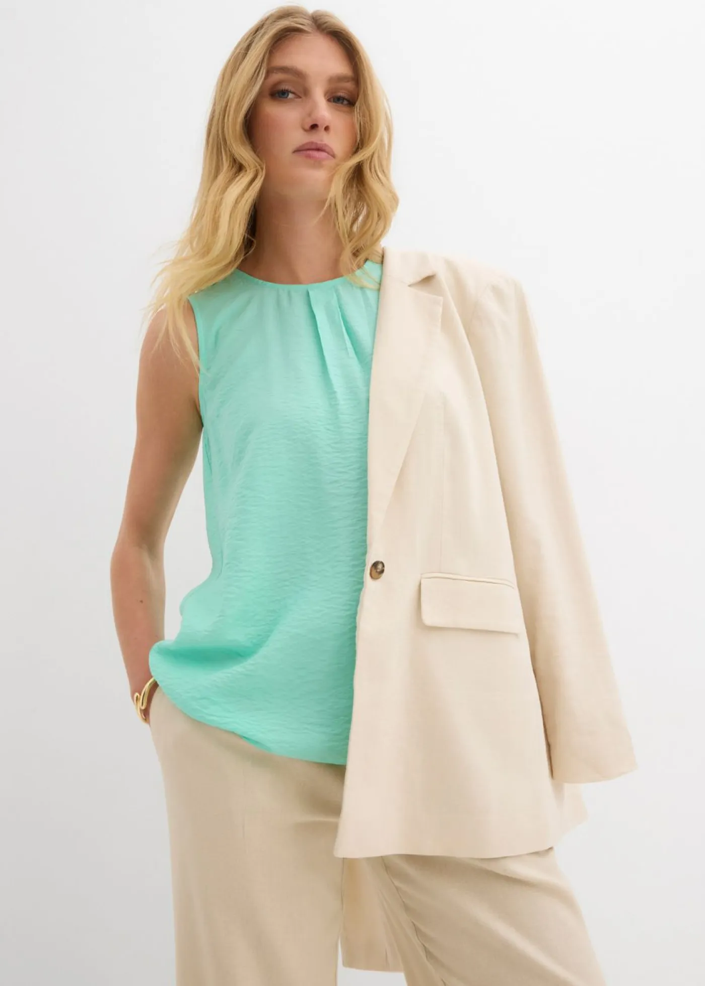 bonprix bonprix Camisas Y Blusas|Camisetas>Blusa sin mangas de mezcla de viscosa fluida Azul mentol