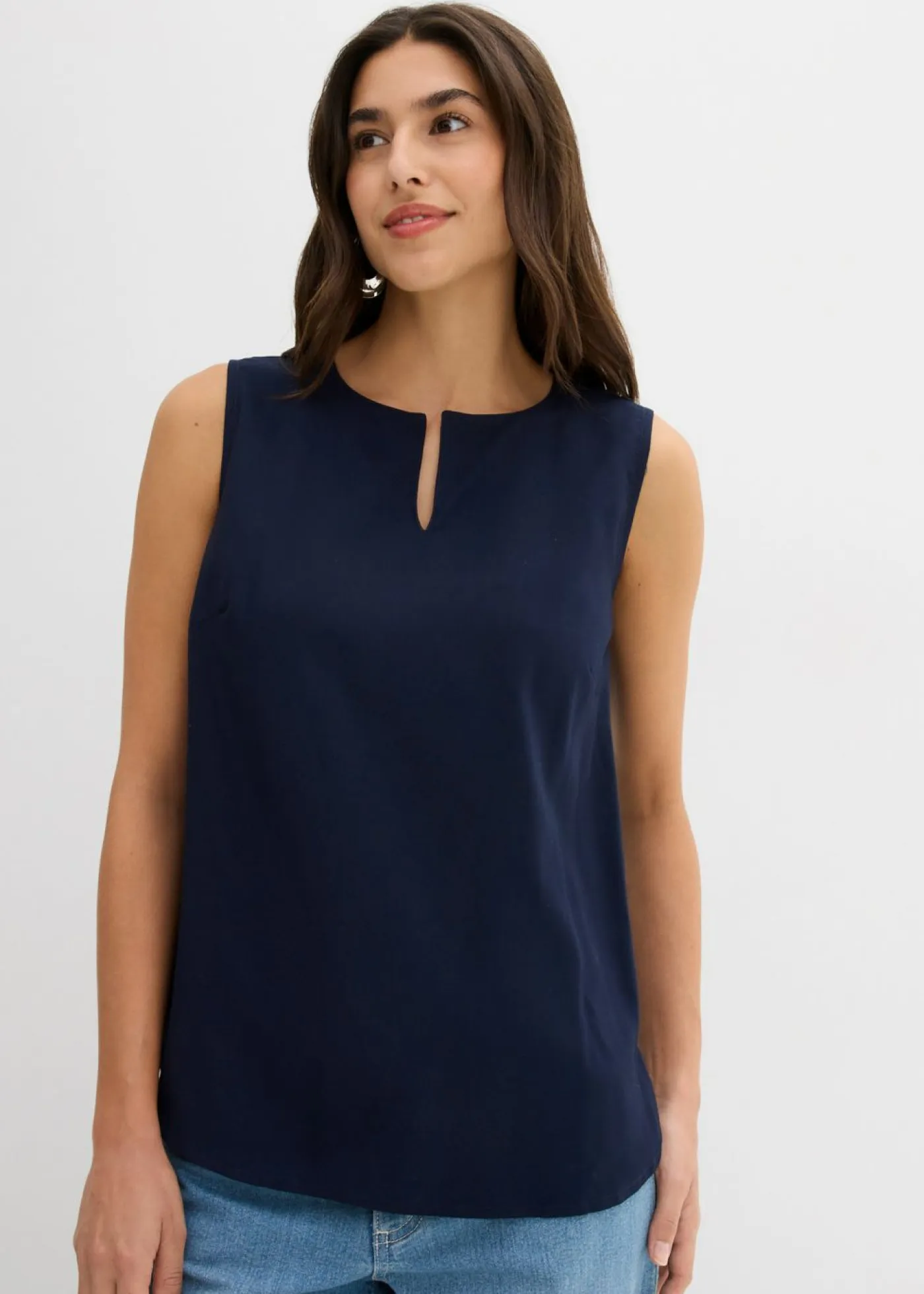 bonprix bonprix Camisas Y Blusas|Camisetas>Blusa sin mangas de viscosa suave Azul marino