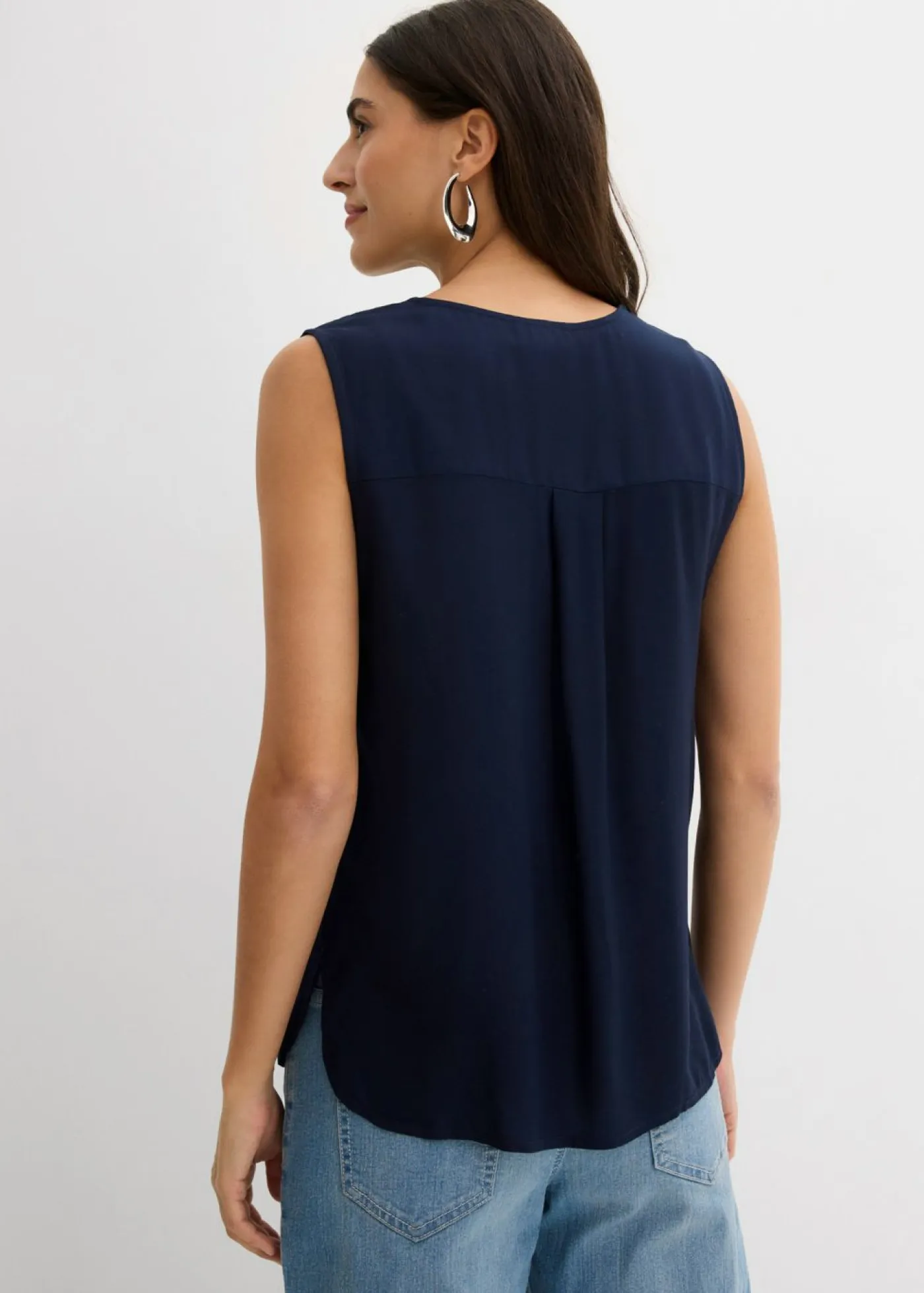 bonprix bonprix Camisas Y Blusas|Camisetas>Blusa sin mangas de viscosa suave Azul marino