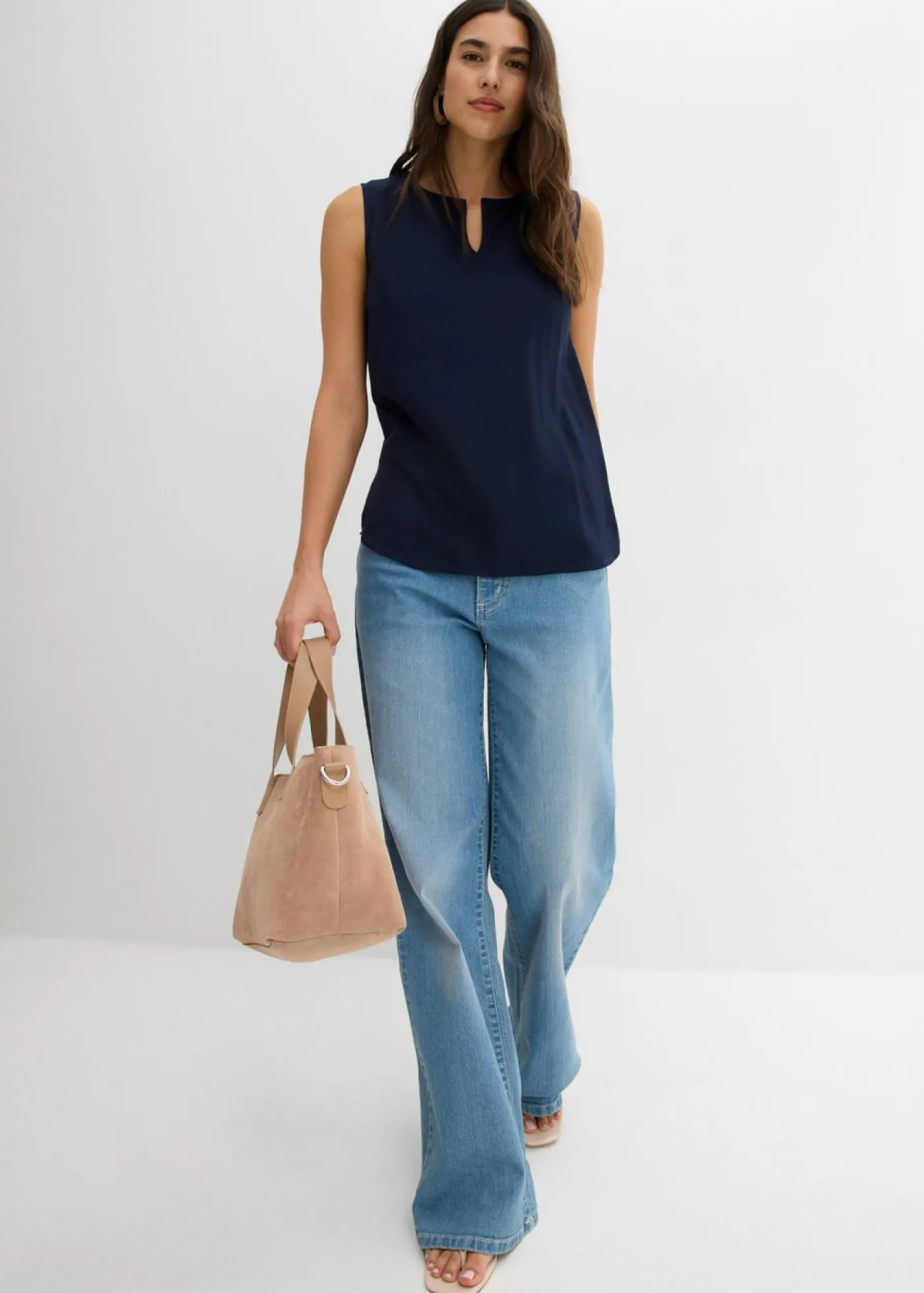 bonprix bonprix Camisas Y Blusas|Camisetas>Blusa sin mangas de viscosa suave Azul marino