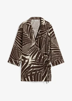 bonprix bonprix Camisas Y Blusas>Blusa tipo kimono con aspecto de lino crudo-marrón oscuro