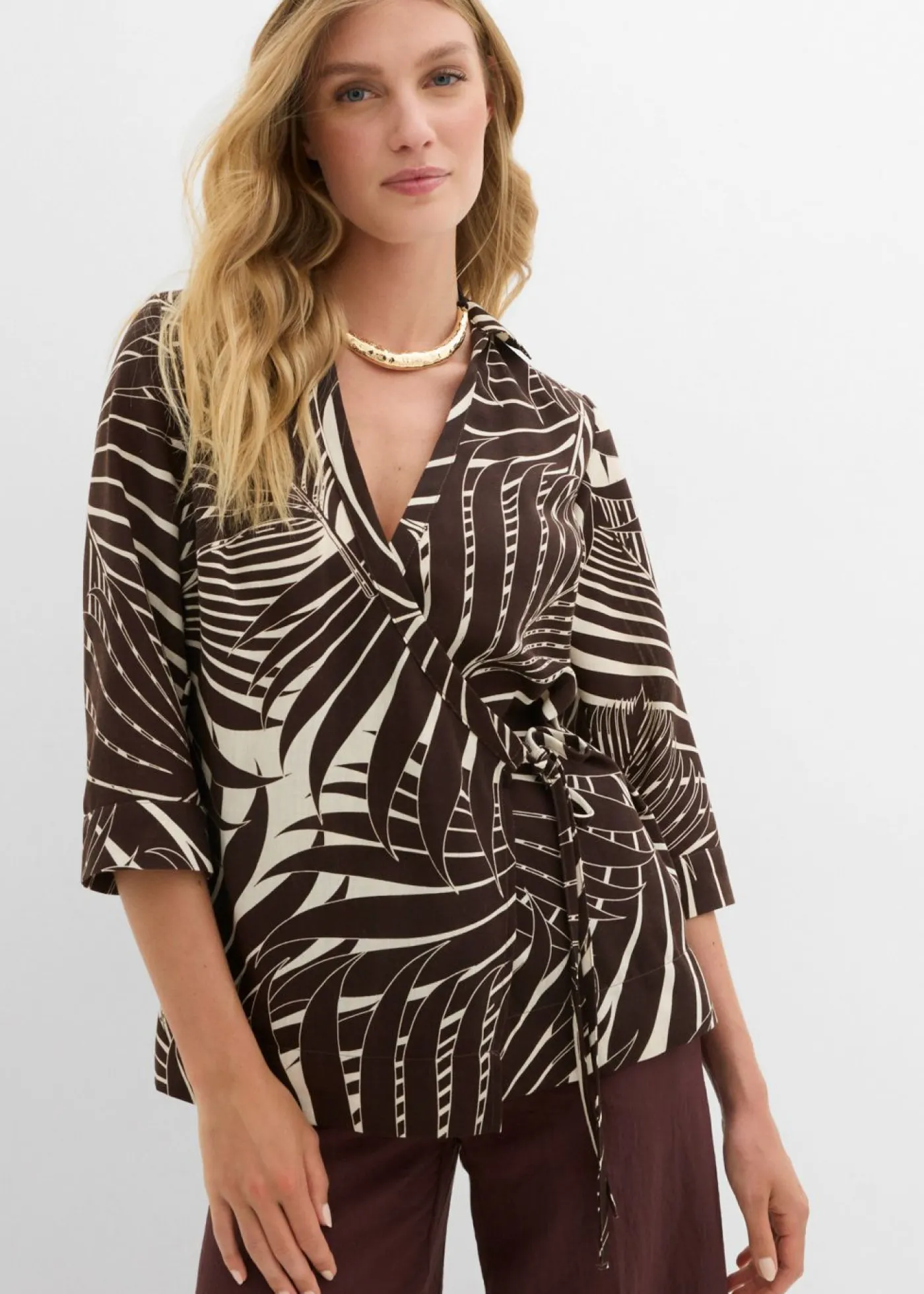 bonprix bonprix Camisas Y Blusas>Blusa tipo kimono con aspecto de lino crudo-marrón oscuro