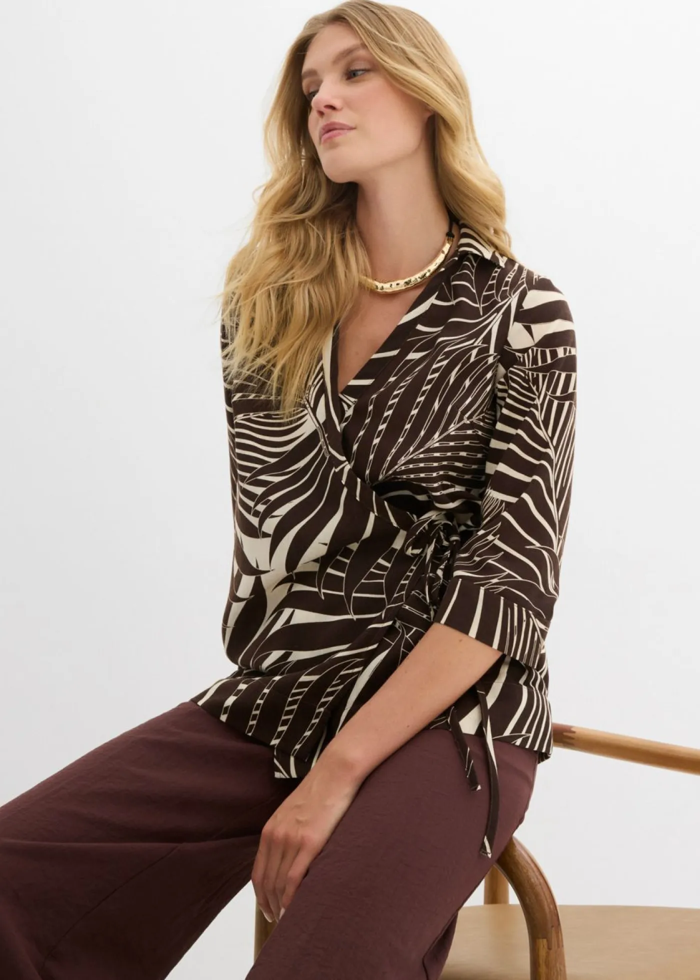 bonprix bonprix Camisas Y Blusas>Blusa tipo kimono con aspecto de lino crudo-marrón oscuro