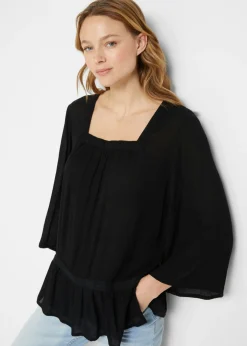 bonprix bonprix Camisas Y Blusas>Blusa tipo túnica con escote cuadrado Negro