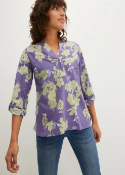 bonprix bonprix Camisas Y Blusas>Blusa tipo túnica de algodón puro Índigo claro de flores