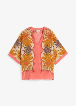 bonprix bonprix Premium|Camisas Y Blusas>Blusa tipo túnica de mezcla de seda fina salmón claro-curry limón