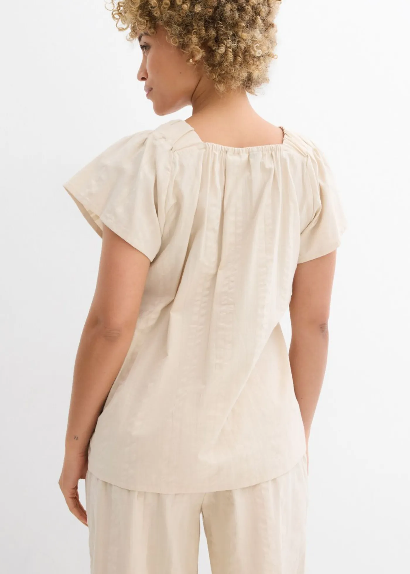 bonprix bonprix Camisas Y Blusas>Blusa tipo túnica de milrayas de algodón Arena claro