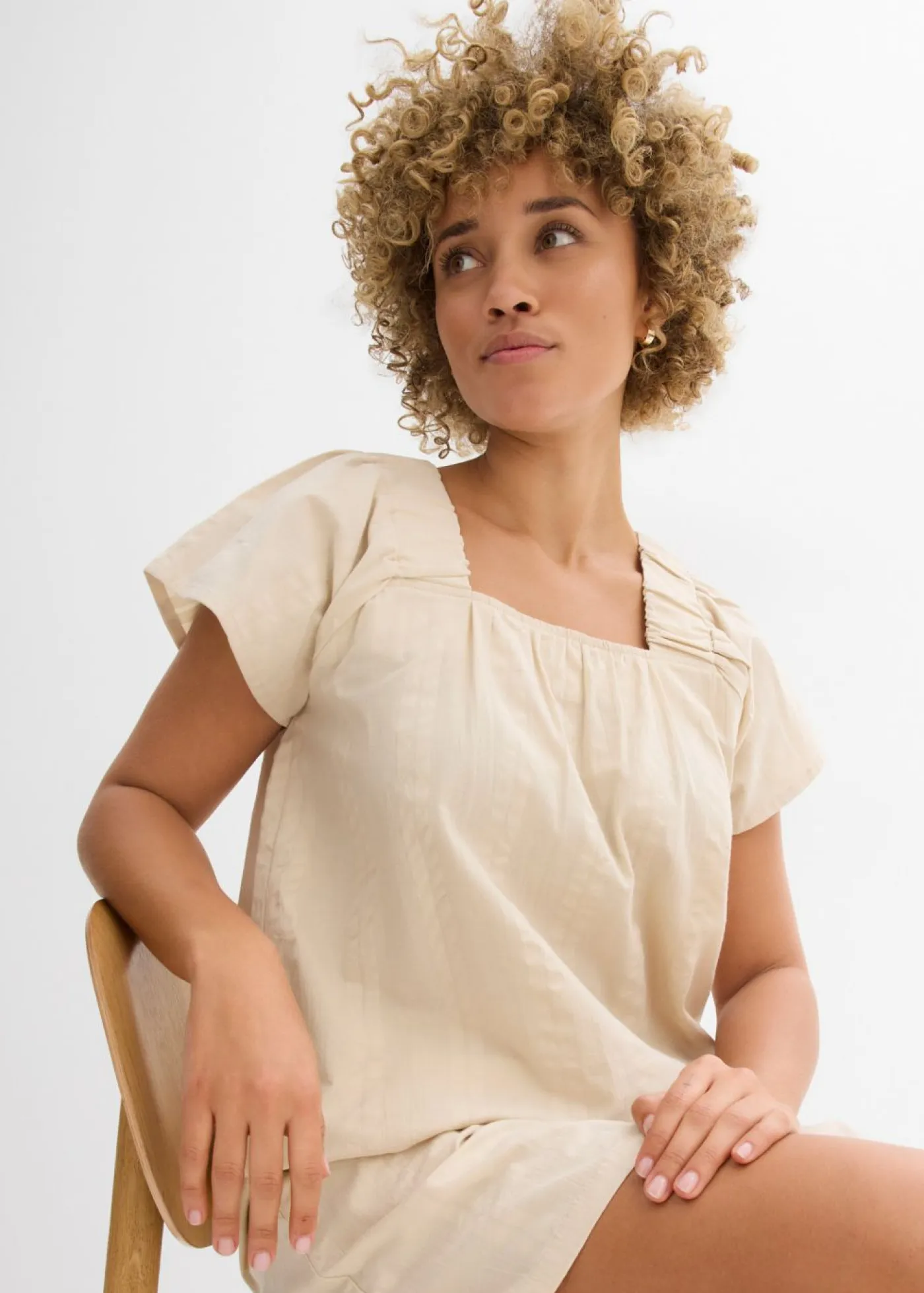 bonprix bonprix Camisas Y Blusas>Blusa tipo túnica de milrayas de algodón Arena claro