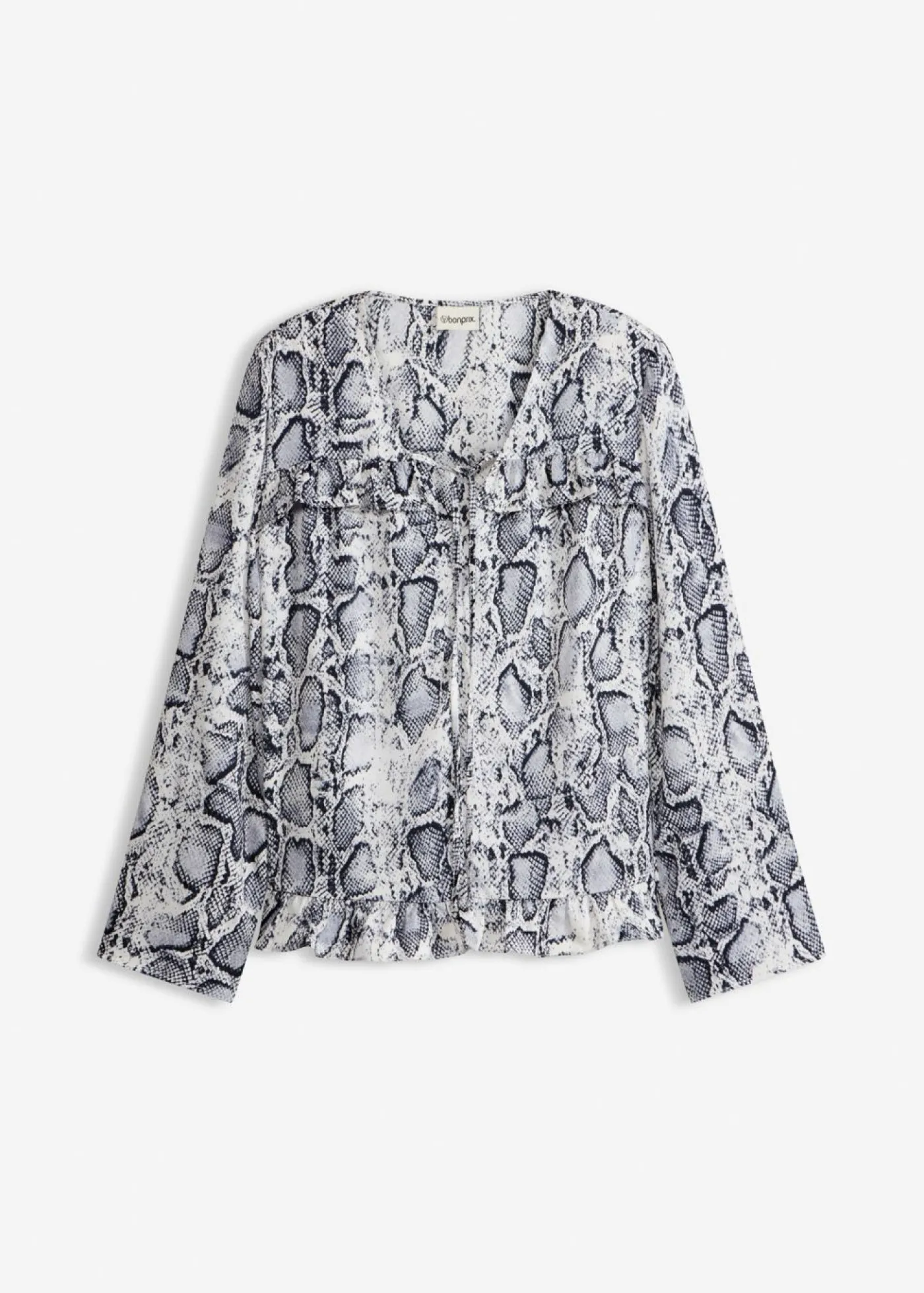 bonprix bonprix Camisas Y Blusas>Blusa tipo túnica de satén vaporoso Negro-blanco con estampado de serpiente