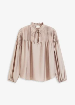 bonprix bonprix Camisas Y Blusas>Blusa tipo túnica de satén brillante con ribetes Piedra