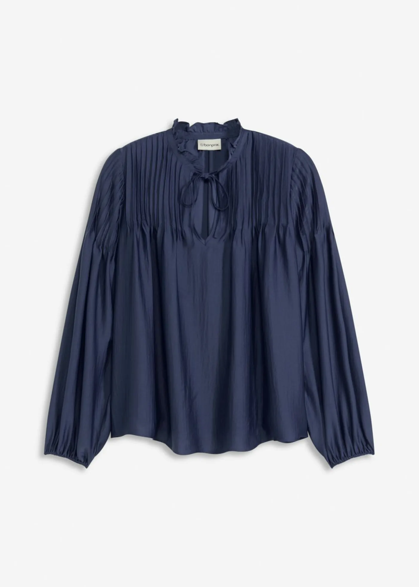 bonprix bonprix Camisas Y Blusas>Blusa tipo túnica de satén brillante con ribetes Azul marino