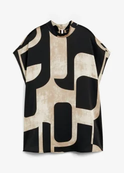 bonprix bonprix Camisas Y Blusas>Blusa tipo túnica de staén negro/gris guijarro/beige-kaki