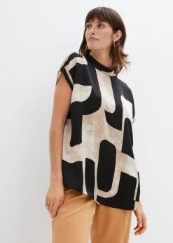 bonprix bonprix Camisas Y Blusas>Blusa tipo túnica de staén negro/gris guijarro/beige-kaki