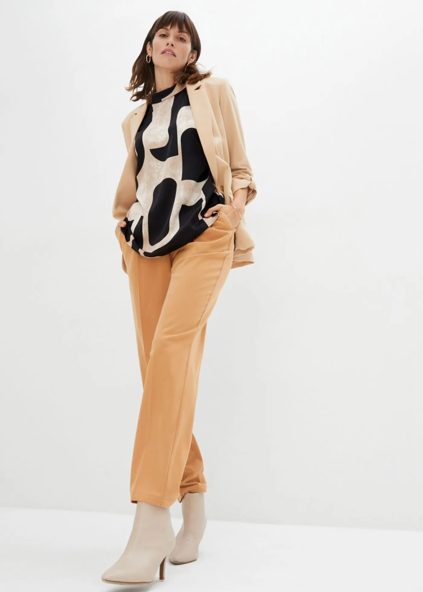 bonprix bonprix Camisas Y Blusas>Blusa tipo túnica de staén negro/gris guijarro/beige-kaki