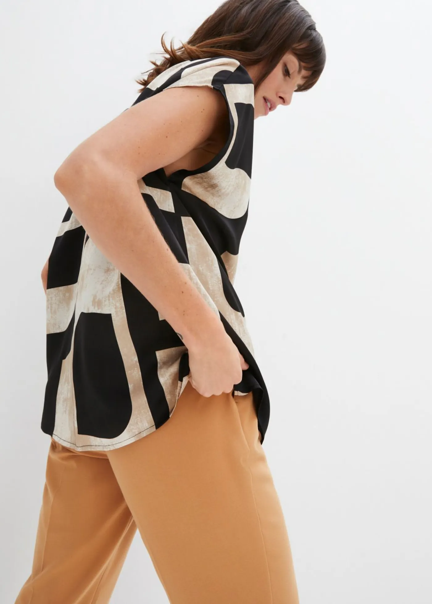 bonprix bonprix Camisas Y Blusas>Blusa tipo túnica de staén negro/gris guijarro/beige-kaki