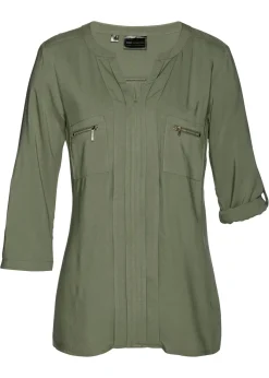 bonprix bonprix Camisas Y Blusas>Blusa tipo túnica de viscosa fluida Verde oliva