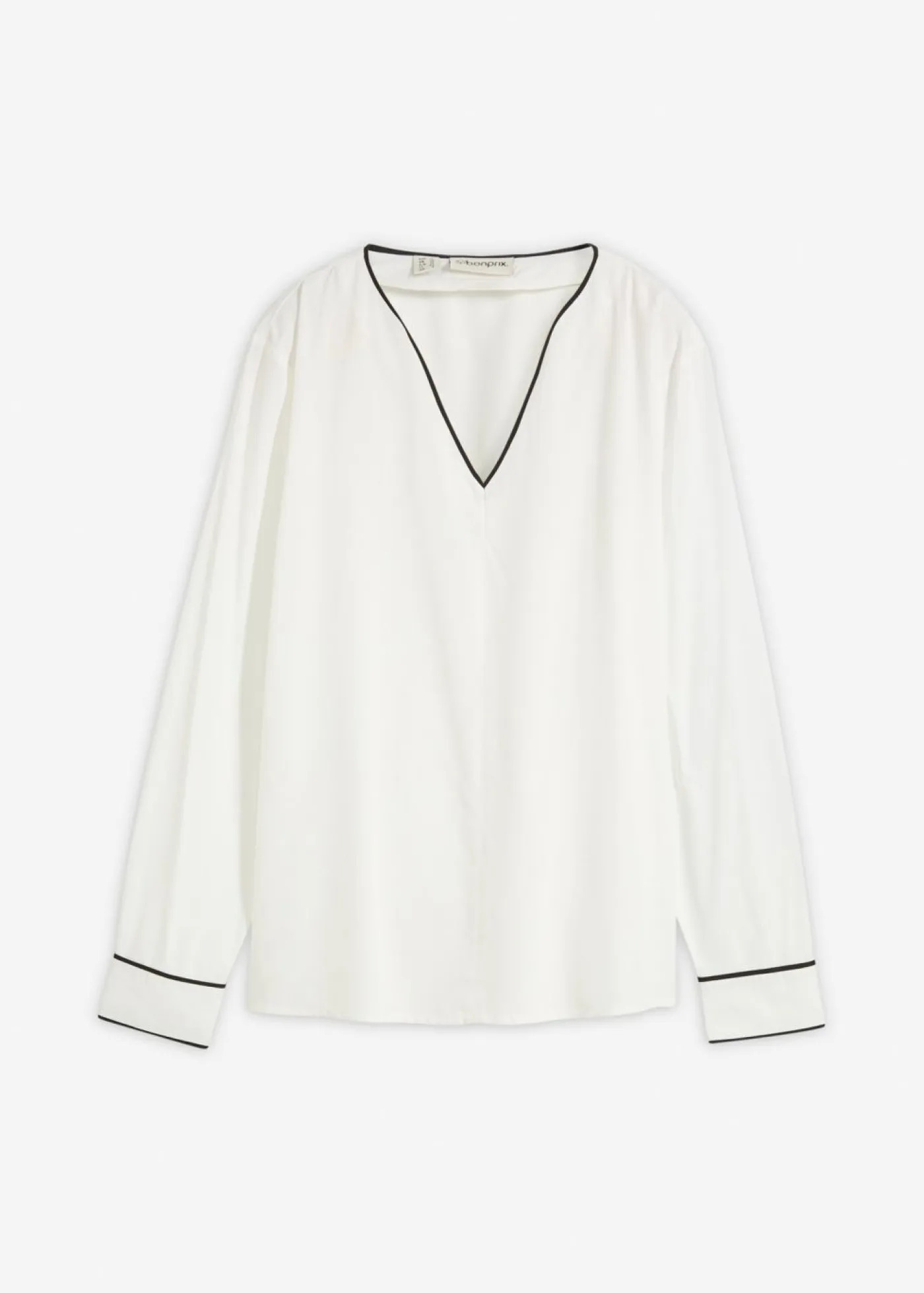 bonprix bonprix Camisas Y Blusas>Blusa tipo túnica de viscosa fluida Blanco lana-negro