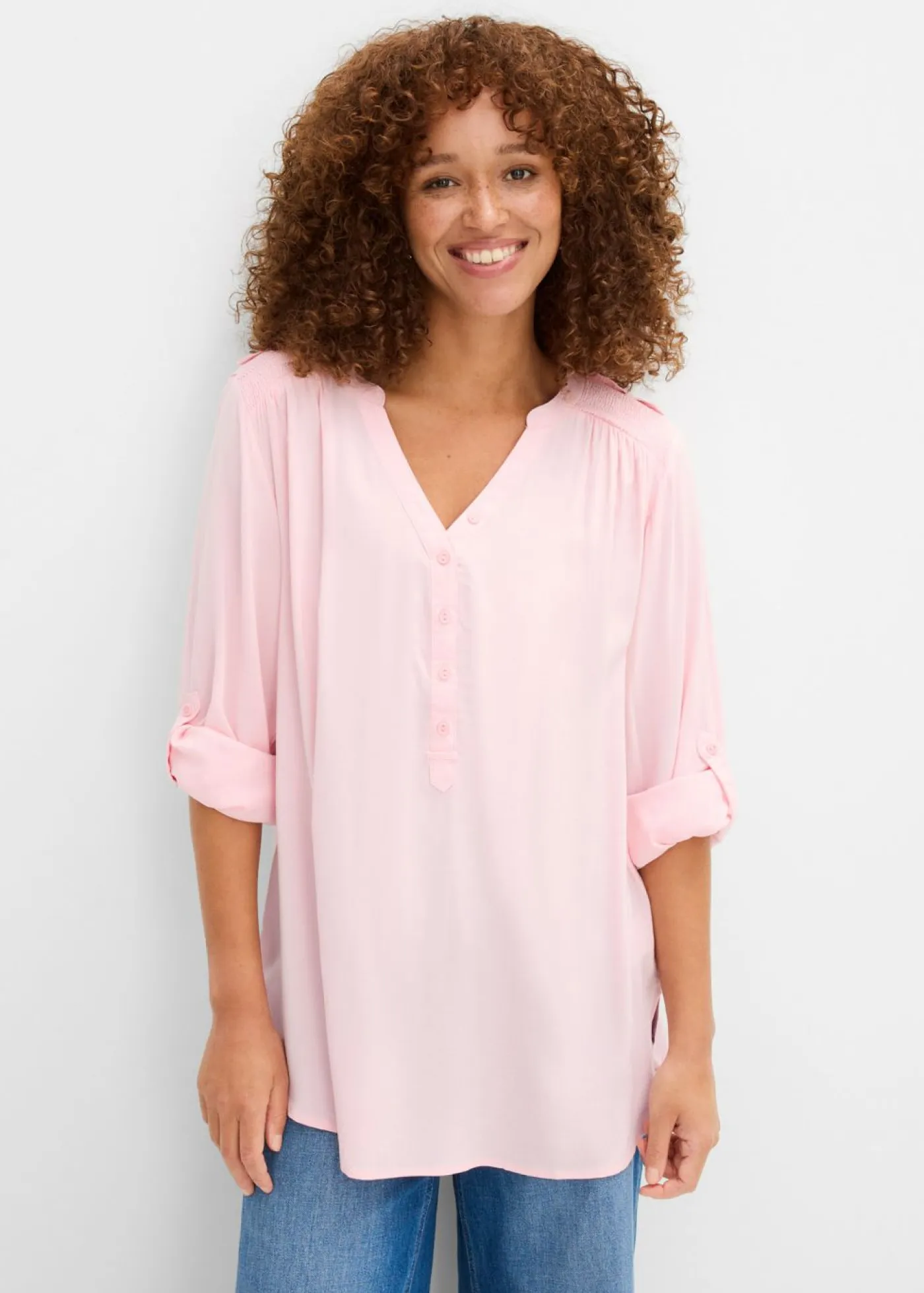 bonprix bonprix Camisas Y Blusas>Blusa tipo túnica de viscosa suave Rosa empolvado