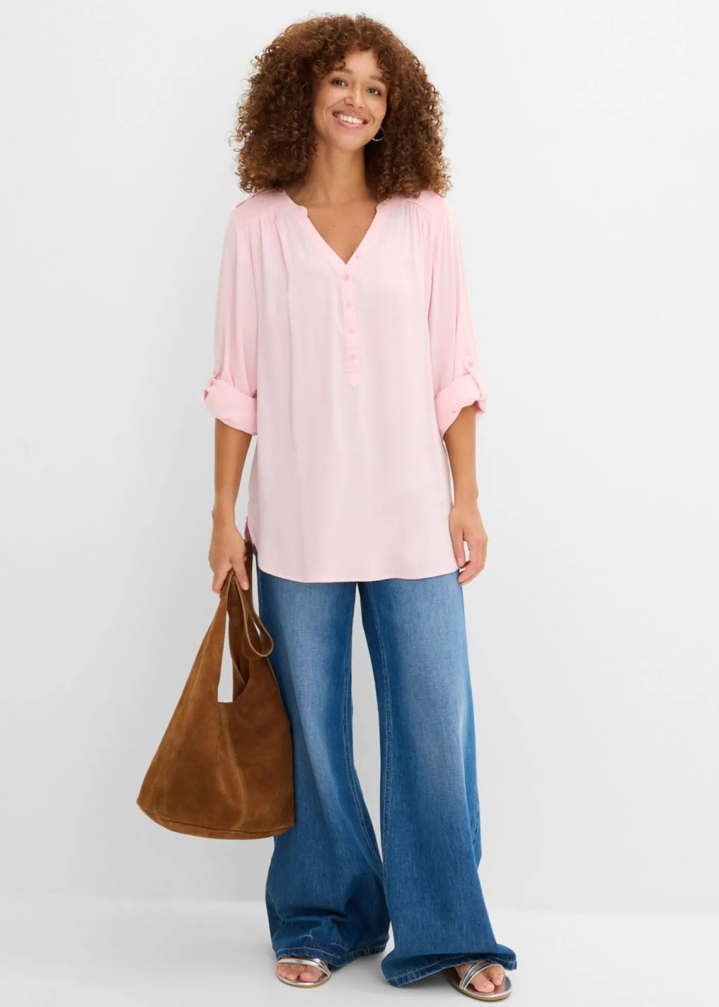 bonprix bonprix Camisas Y Blusas>Blusa tipo túnica de viscosa suave Rosa empolvado