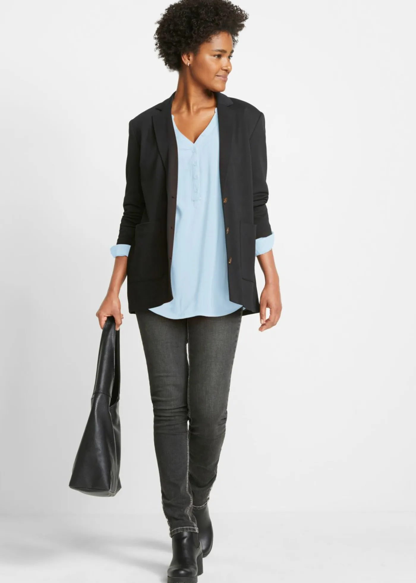 bonprix bonprix Camisas Y Blusas>Blusa tipo túnica de viscosa suave Azul claro