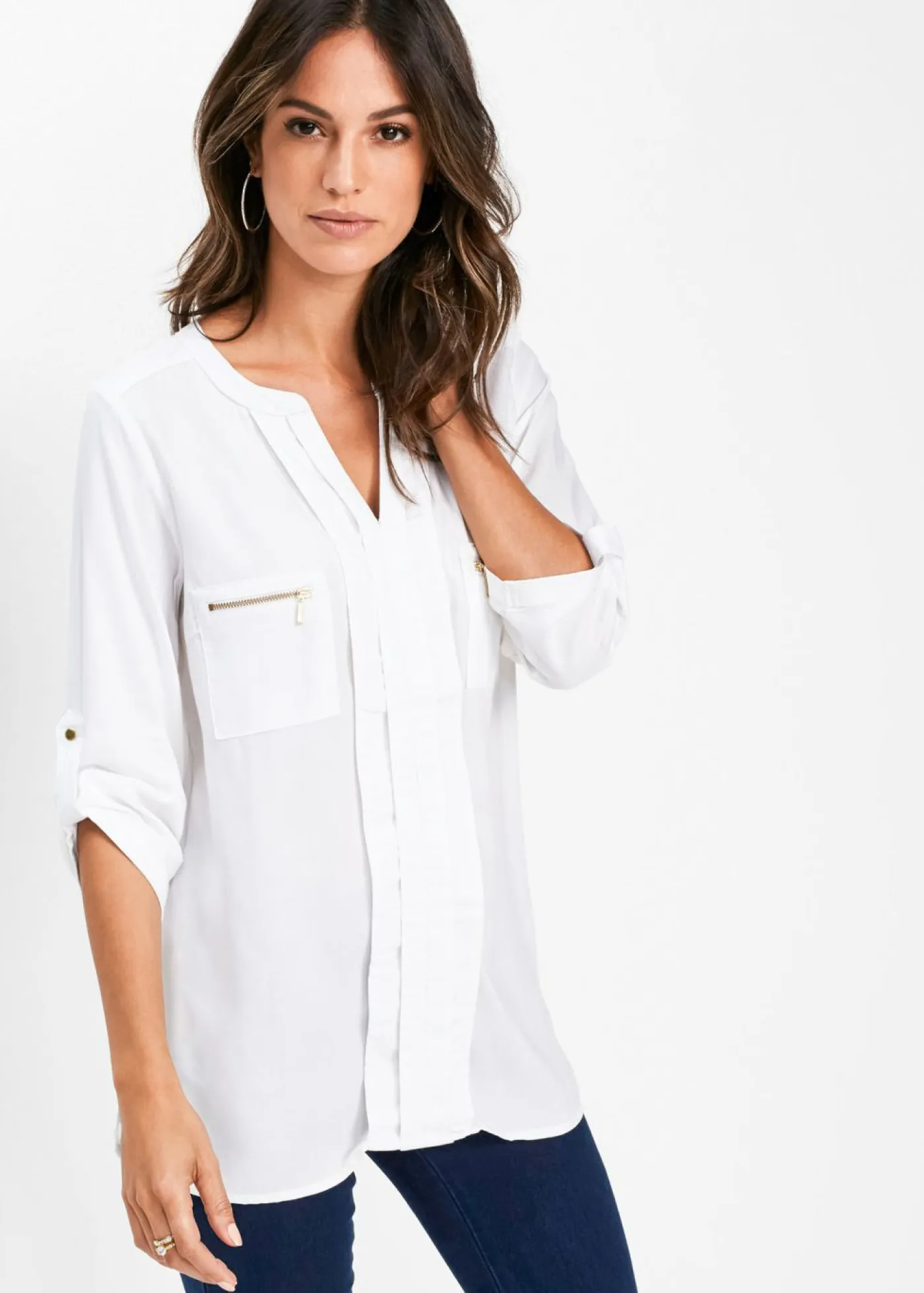 bonprix bonprix Camisas Y Blusas>Blusa tipo túnica de viscosa fluida Blanco