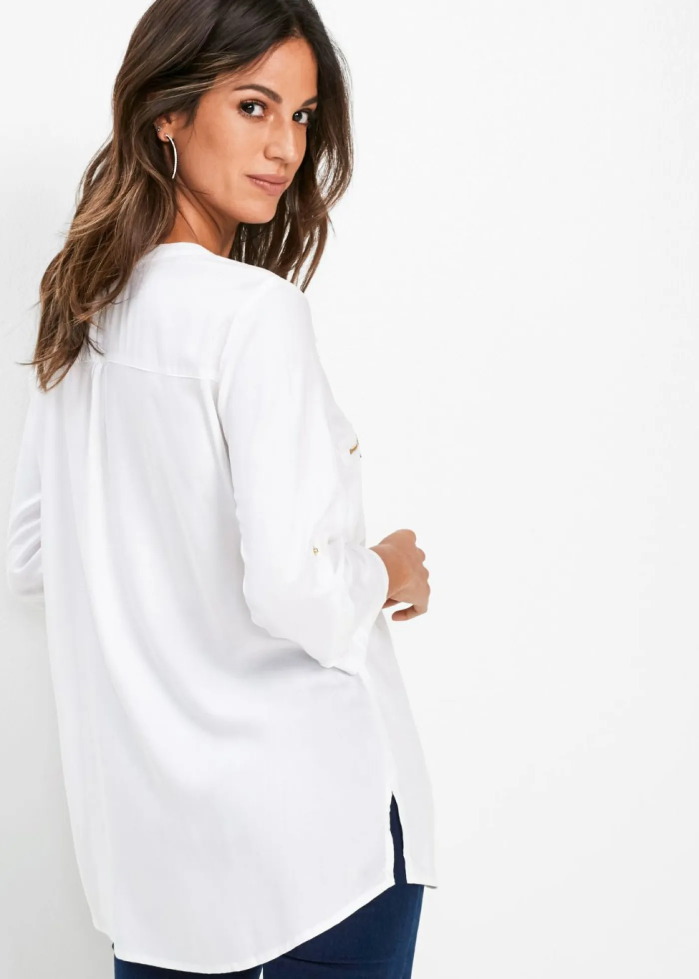 bonprix bonprix Camisas Y Blusas>Blusa tipo túnica de viscosa fluida Blanco