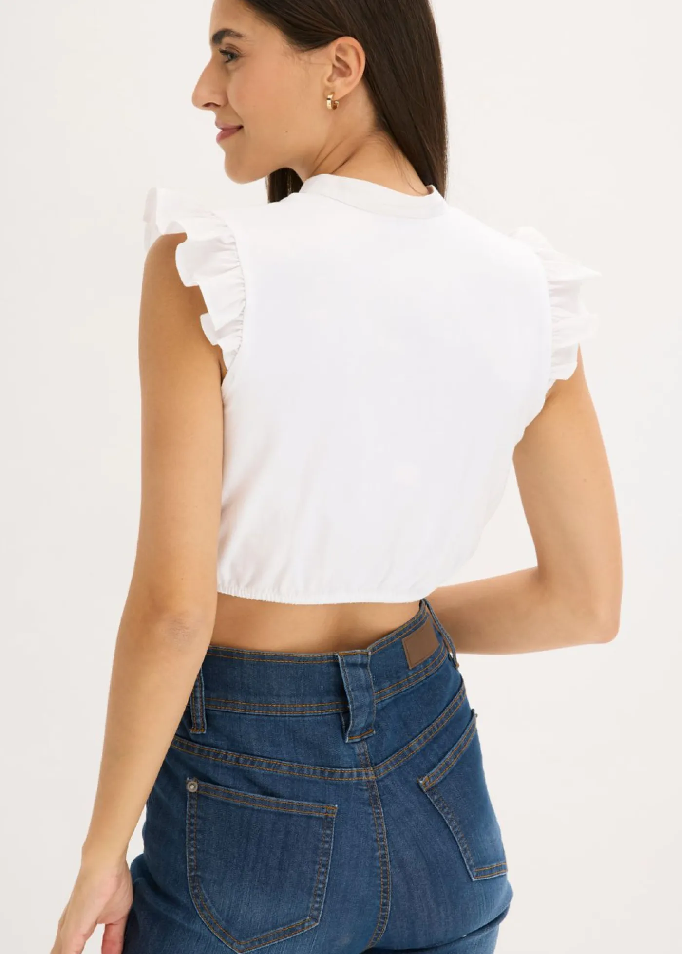 bonprix bonprix Camisas Y Blusas>Blusa tirolesa con cuello alto y volantes en las mangas Blanco
