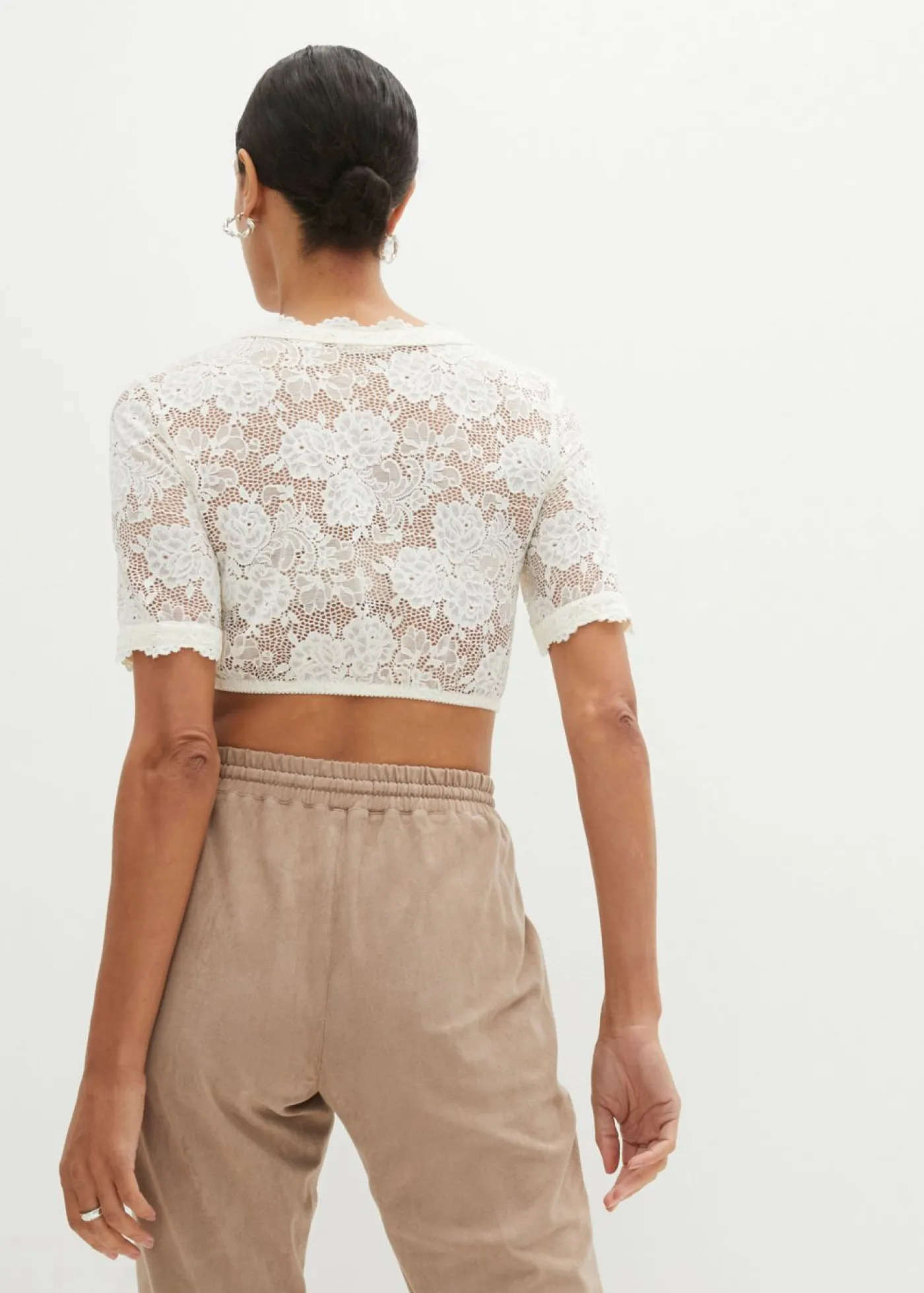 bonprix bonprix Camisas Y Blusas>Blusa tirolesa de encaje con botones Blanco lana