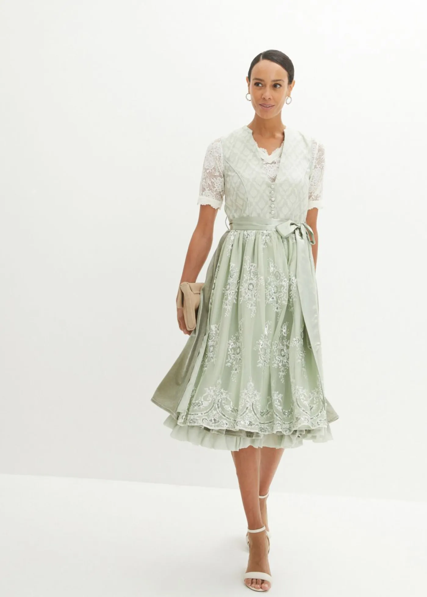 bonprix bonprix Camisas Y Blusas>Blusa tirolesa de encaje con botones Blanco lana