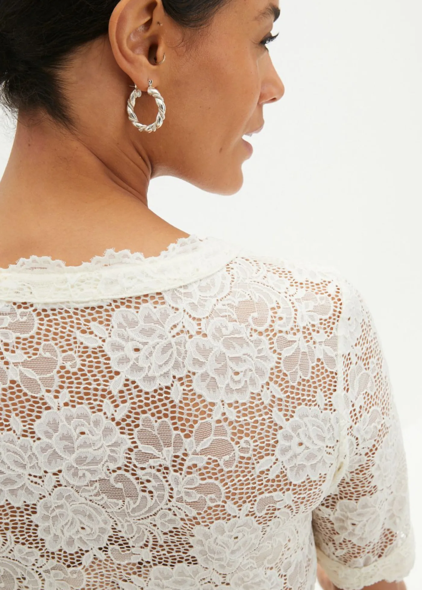 bonprix bonprix Camisas Y Blusas>Blusa tirolesa de encaje con botones Blanco lana