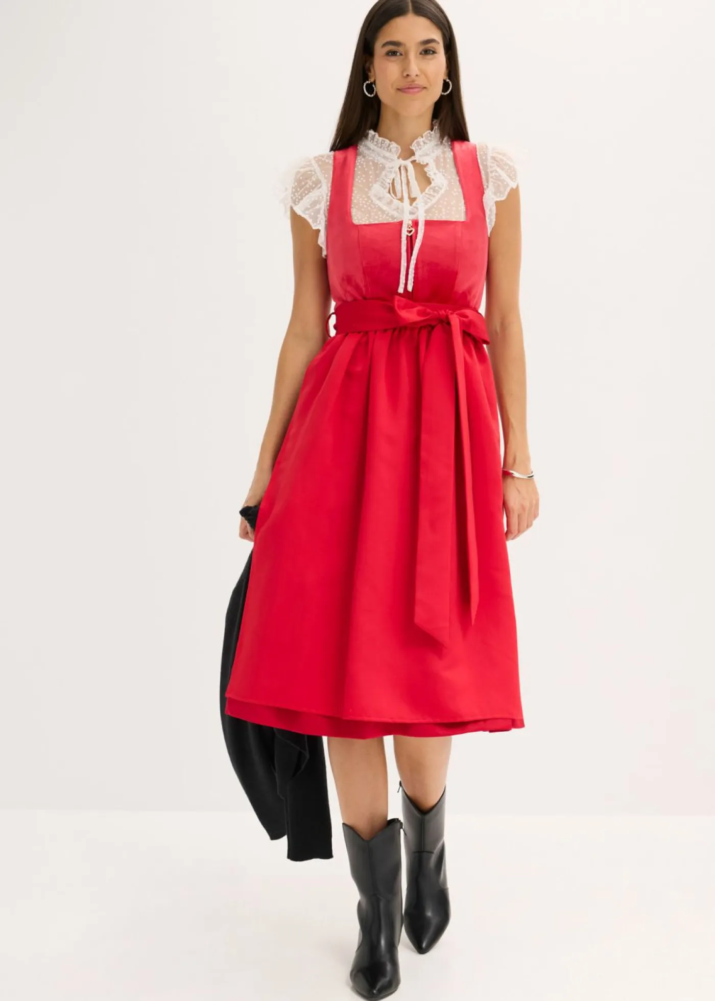 Mujer bonprix bonprix Blusa tirolesa de tul delicado con estampado de lunares