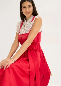 Mujer bonprix bonprix Blusa tirolesa de tul delicado con estampado de lunares