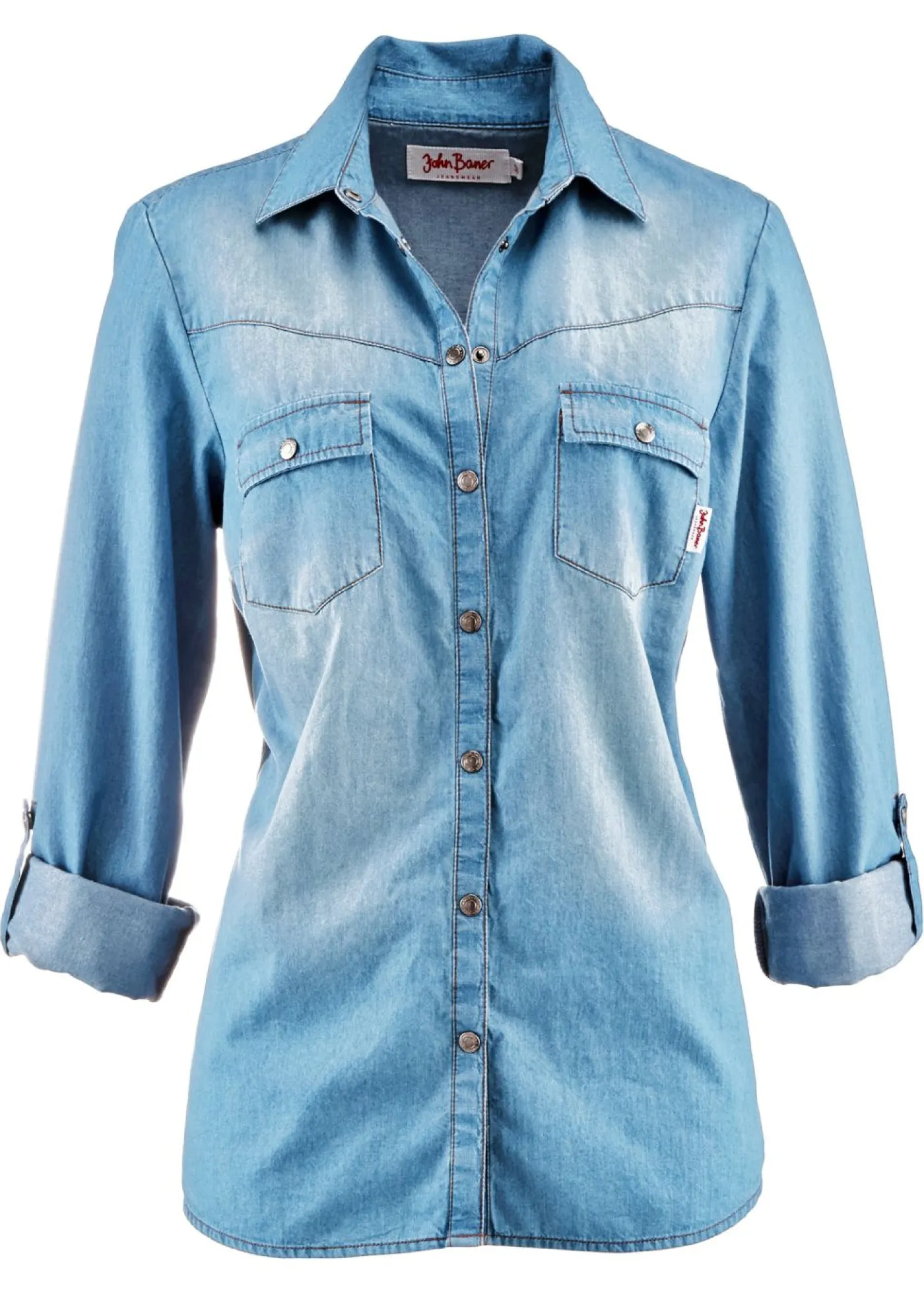 bonprix bonprix Camisas Y Blusas>Blusa vaquera con cierres a presión azul provenzal