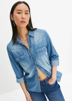 bonprix bonprix Camisas Y Blusas>Blusa vaquera con cierres a presión azul provenzal