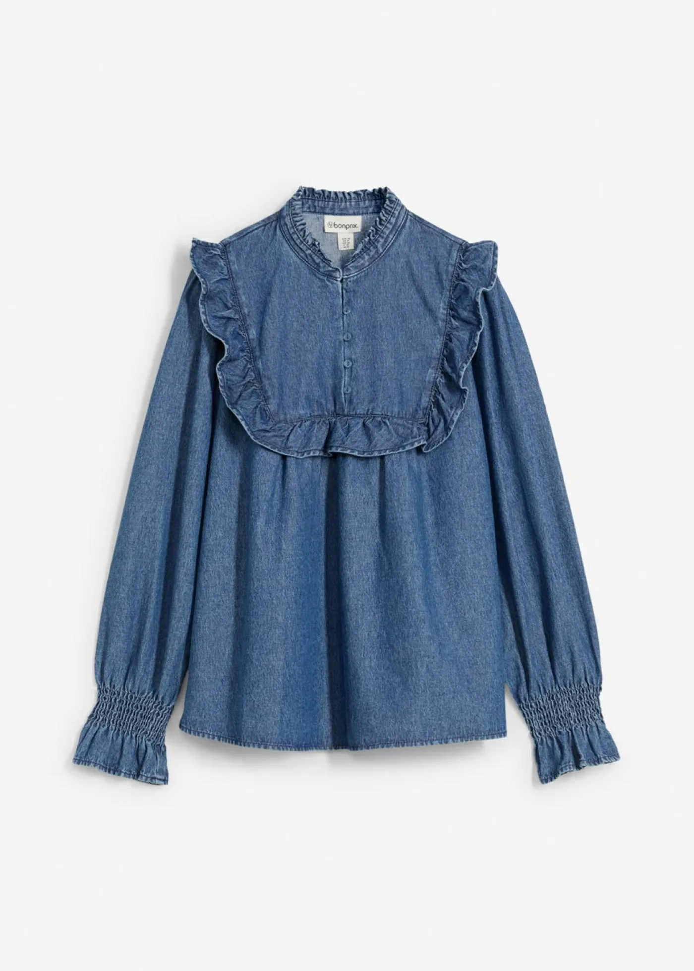 bonprix bonprix Camisas Y Blusas>Blusa vaquera con volantes Azul piedra usado